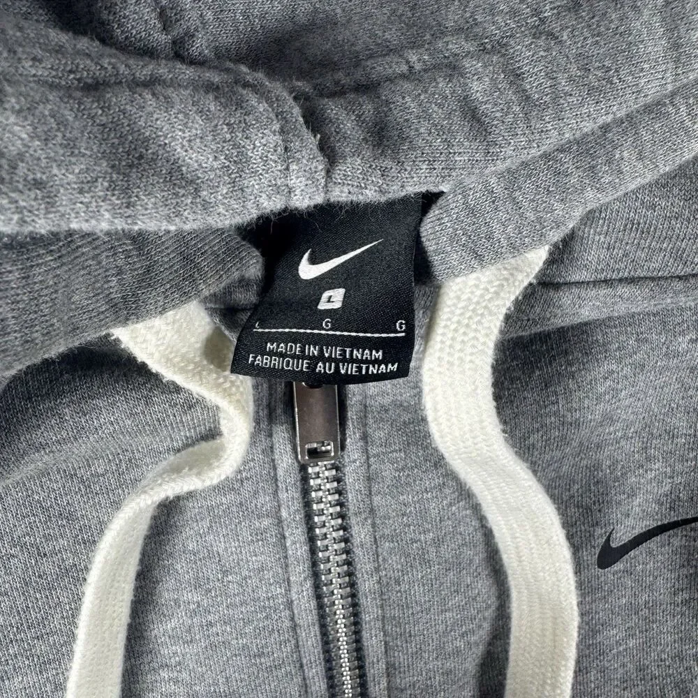 Nike Womens Get Fit Full Zip Hoodie Gray Dri-FIT Side Slit Graphic Sweatshirt L